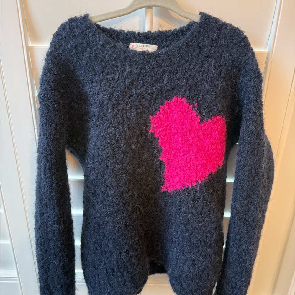 Crewcuts Navy Boucle Sweater with Magenta Pink Heart